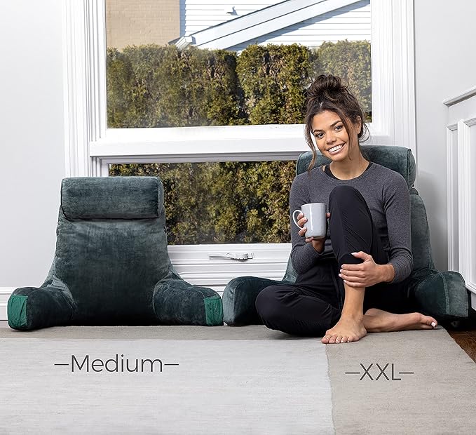 Husband Pillow XXL The Original for Adults - 30" Tall Backrest for Sitting Up in Bed - Firm Support Reading & Bed Rest Pillows for Adults, Neck Roll, Removable Cover - TV - Dark Green