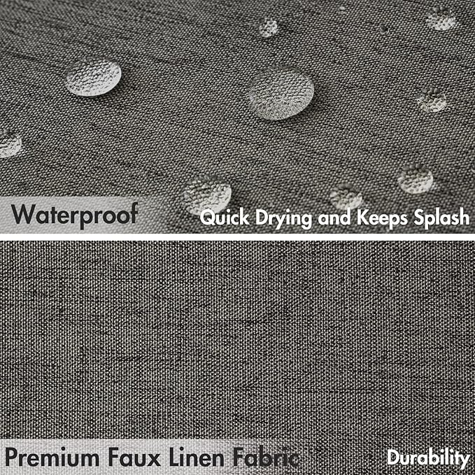 MIULEE 84" Long Scalloped Shower Curtain Linen Textured with 12 Metal Hooks Cute Extra Long Heavy Duty Washable Waterproof Cloth Curtains with Black Border for Bathroom Hotel Bathtub,Charcoal Grey