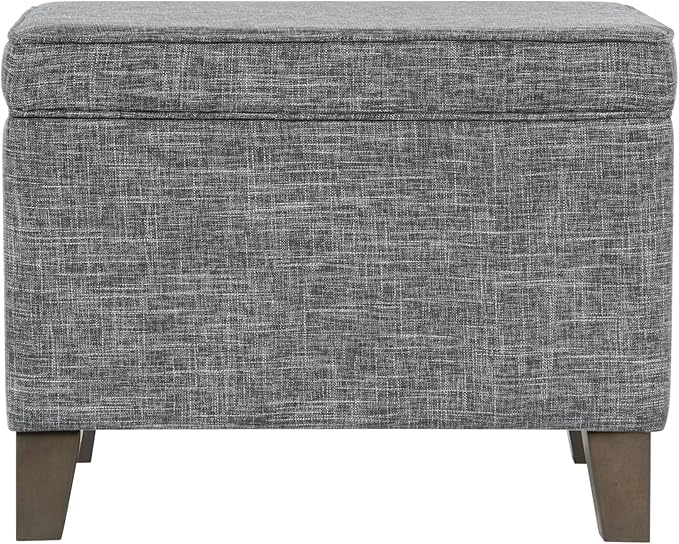 HomePop Home Decor | Medium Square Storage Ottoman with Hinged Lid | Ottoman with Storage for Living Room & Bedroom, Grey