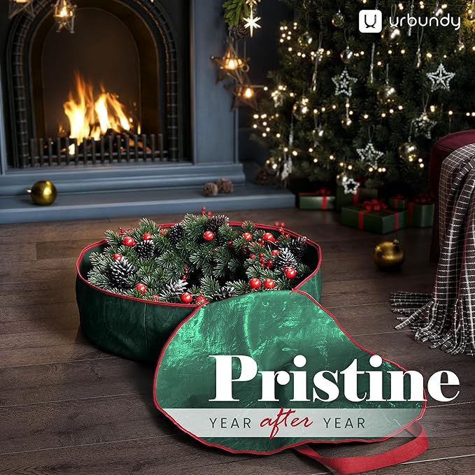 Heavy Duty Wreath Storage Bag 24 Inch, 2-Pack - Christmas Wreath Storage Container Green - Waterproof Plastic Material Wreaths Holder Storages - Holds 24 Inch Wreaths For Year Round