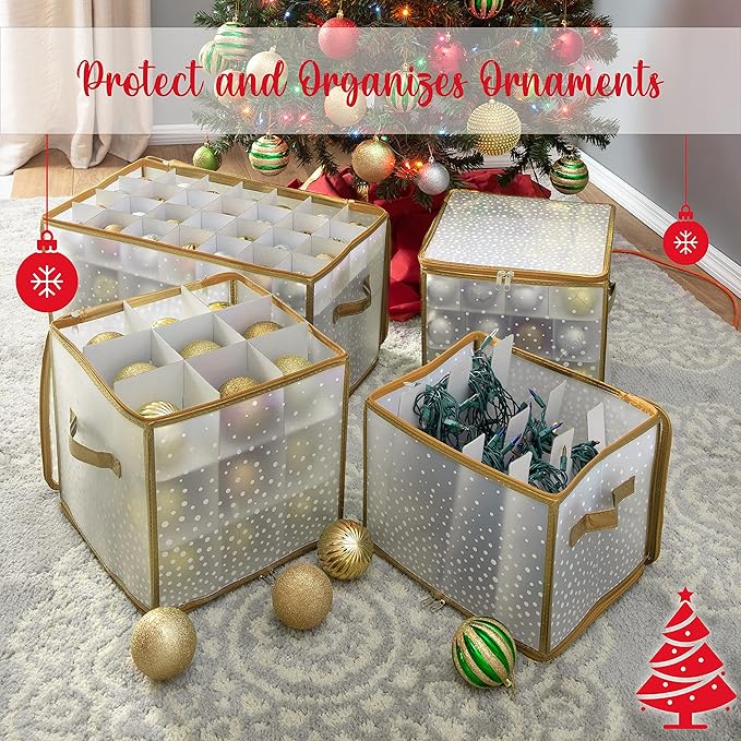 Simplify 64 Count Ornament Storage Box | Plastic | Decorative Organizer | Storage Bin | Gold | L12 x W12 x H12