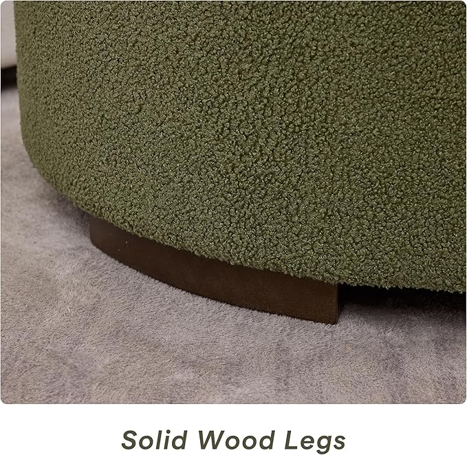 29.5 Inch Round Storage Ottoman Coffee Table,Modern Circle Coffee Table with Storage with Removable Lid Top and Solid Wood Legs,Large Round Ottoman for Bedroom,Living Room,Teddy Fleece,Green