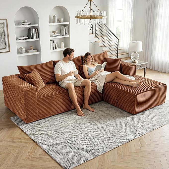 BSHOMGI Boneless Couches for Living Room, Modular L Shaped Couch with Deep Seat Oversized Right Facing Chaise, Memory Foam Compressed Spineless 3 Seater Sofa for Apartment | Boneless Compressed, Sofa in a Box, Cloud Couch, Deep Seats, No Assembly Requi...