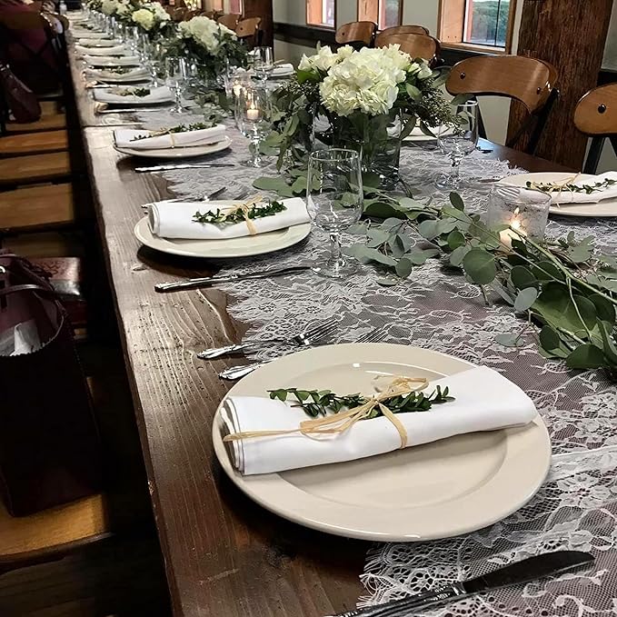 10 Pcs White Lace Table Runner 14 x 120 Inch Embroidered Boho Table Runner for Wedding Party Bridal Shower Decorations Vintage Rustic Table Runners