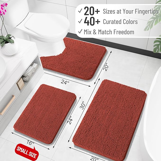 OLANLY Large Bathroom Rugs 47x32, Soft Absorbent Chenille Bath Rugs, Rubber Backing Quick Dry, Machine Washable Bath Mats for Bathroom Floor, Tub and Shower, Home Decor Accessories, Rustic Terracotta