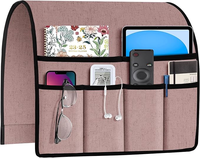 Joywell Armrest Organizer Remote Holder for Recliner Armchair Caddy Couch Sofa Arm Chair Caddie with 6 Pocket Storage for Magazine, Phone, iPad,Pink