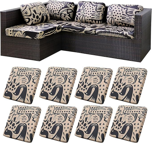 BIETYONE 8Pcs Stretch Patio Cushion Covers,for Outdoor Couch Cushion Covers Replacement,Outdoor Sofa Covers Patio Slipcovers Couch Cover,Washable Furniture Cover (Pigeon2, Cover Only)