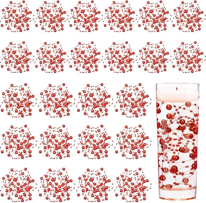 Tondiamo 24 Pcs Artificial Pearl String for Floating Candle Faux Pearls Beads String Garland Centerpiece Decoration for Vases Filler Wedding Spring Holiday Party Decor(Red)