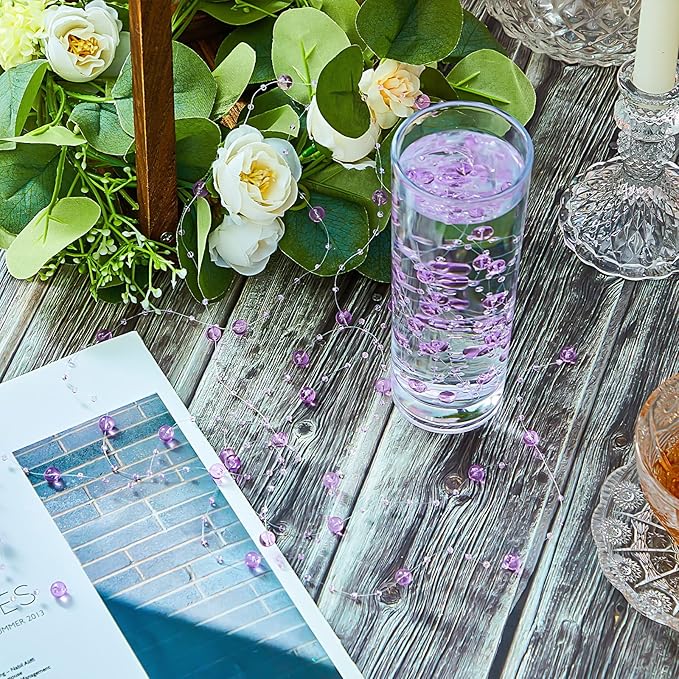 Tondiamo 24 Pcs Artificial Pearl String for Floating Candle Faux Pearls Beads String Garland Centerpiece Decoration for Vases Filler Wedding Spring Holiday Party Decor(Clear Purple)