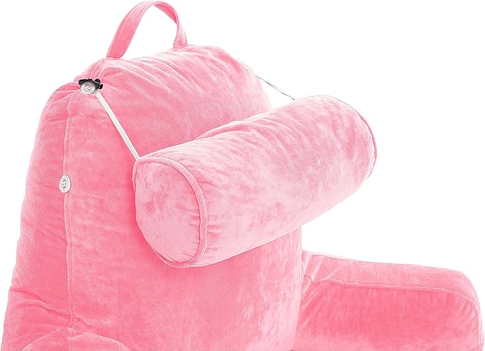 Husband Pillow XXL The Original for Adults - 30" Tall Backrest for Sitting Up in Bed - Firm Support Reading & Bed Rest Pillows for Adults, Neck Roll, Removable Cover - TV - Pink