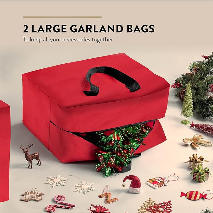 ZOBER Christmas Tree Storage Bag - With 2 Ornaments Accessories/Garland Bags - Fits 7.5 Ft Trees - 600D Oxford Fabric Christmas Tree Bag For Storage Box For Xmas - Strong, Durable Handles - Red