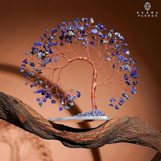 Crystal Tree of Life for Home, Office, Room, Wall Decor to Bring Money & Good Luck, Handmade Lapis Lazuli Healing Chakra Tree Gifts for Women, Men, Mom & Dad, Unique Gifts for Birthday & Anniversary