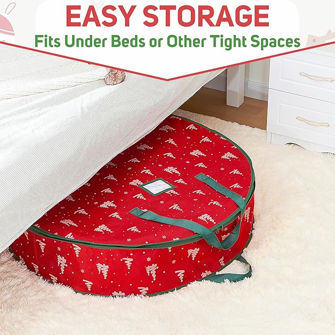 ELONG HOME 36 Inch Wreath Storage Container, 1 Pack Deluxe Wreath Storage Bag with Dual Zippers, Easy Access Christmas Wreath Storage Bag with Carry Handles and Clear Label Pocket