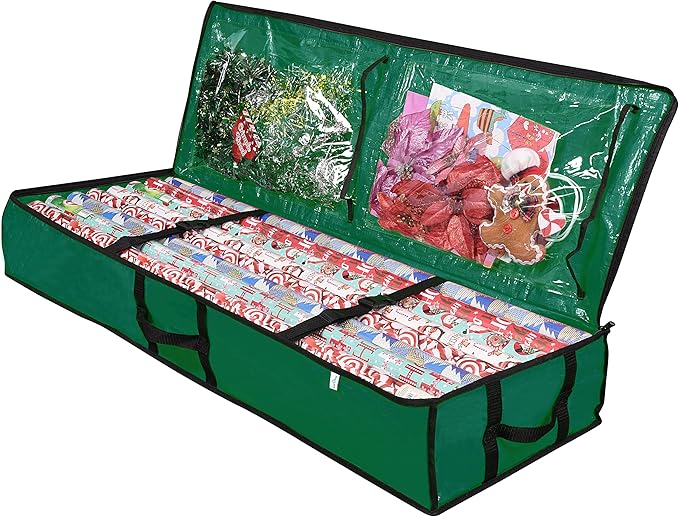 ProPik Wrapping Paper Storage Containers | Gift Wrap Organizer Under Bed 41”x14”x6” Fits 18-24 Rolls Fit Up to 40” Long Roll Wrap Storage Box Holder with Pockets for Ribbon Bows Etc (Green)