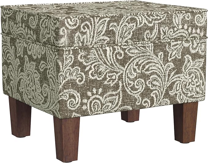 Homepop Home Decor |K7646-A880| Upholstered Modern Rectangular Storage Ottoman | Hinged Lid Ottoman with Storage for Living Room & Bedroom, Brown Jacobean Print