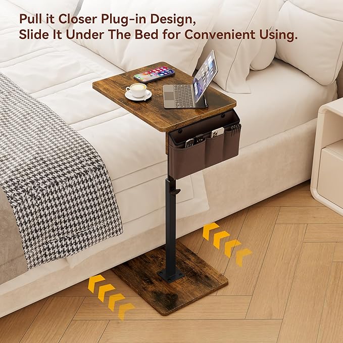 Vagusicc Sofa Armrest Tray Table for Couch, 360° Swivel Height Adjustable TV Tray Table for Small Spaces, Snack Side Table for Couch, Bed, Chair, C Shaped End Side Table for Eating, Reading, Laptop