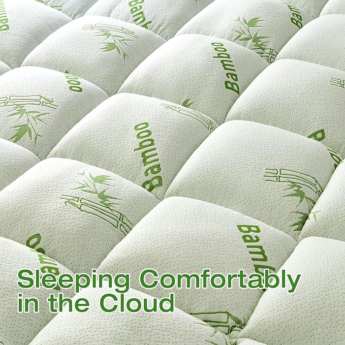 Mattress Topper Queen Size Viscose Derived from Bamboo, Thick Soft Pillow Top Mattress Pad Cover for Back Pain, Mattress Protector with 8-21 Inch Deep Pocket, White