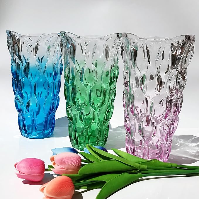 Unbreakable Flower Glass Vase 3.5lb 9.5inch Sparkle vase Bohemian Style, for Centerpieces,Kitchen,Office, Living Room,Wedding,Perfect Home Decor Glass Vase (Gradient Pink)