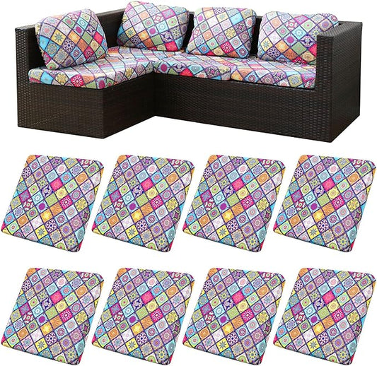 BIETYONE 8Pcs Stretch Patio Cushion Covers,Outdoor Couch Covers Replacement,Outdoor Couch & Sofa Slipcovers,for Patio Furniture Cushion Covers,Washable Reusable urniture Protector(Colored Glass,8PCS)