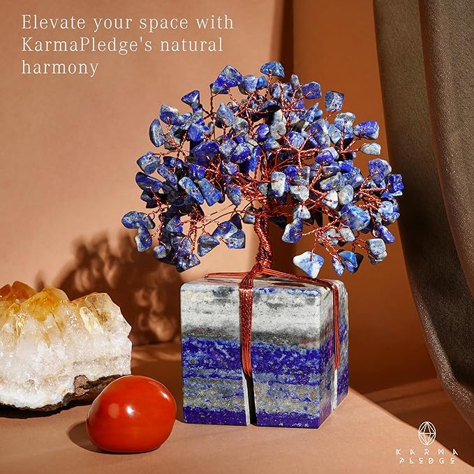 Chakra Tree of Life for Unique Gifts for Mom, Dad, Home and Office Decor, Handmade Lapis Lazuli Healing Crystal Tree for Positivity, Money & Good Luck, Birthday Gifts for Women,Mens