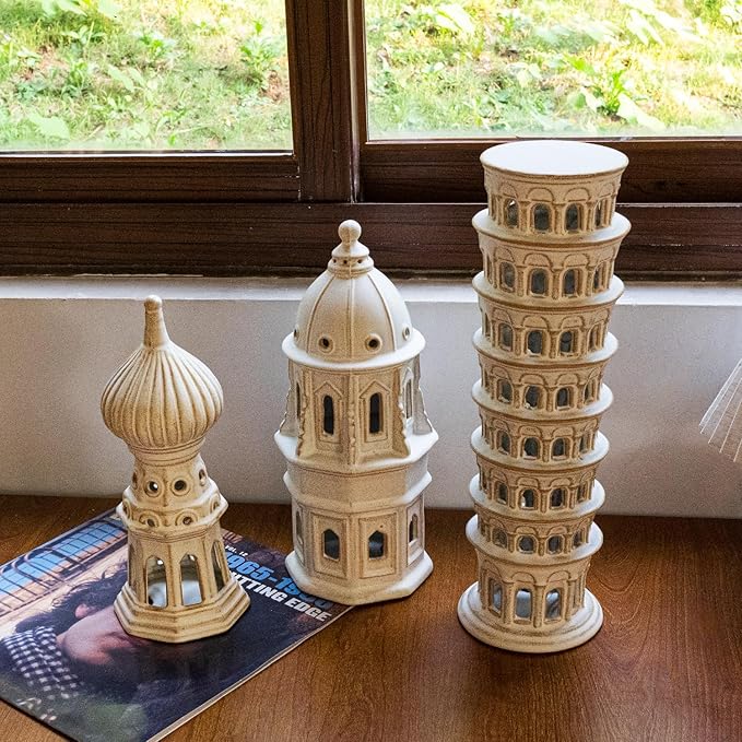 Ceramic Home Decoration 11.02 Inch Tall Onion Dome Tower for Living Room Bedroom Office Modern Farmhouse Antique Rustic Nordic Ornament Desktop Fireplace Centerpiece Decor