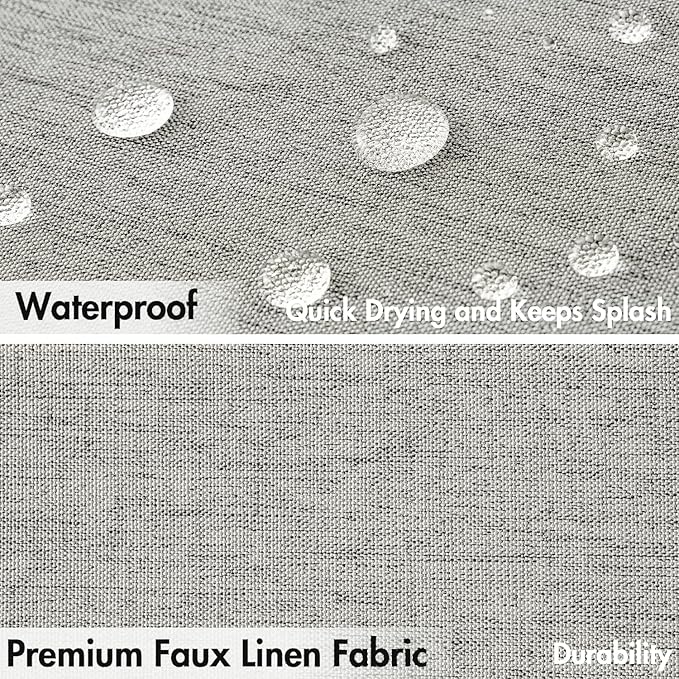 MIULEE 84" Long Scalloped Shower Curtain Linen Textured with 12 Metal Hooks Cute Extra Long Heavy Duty Washable Waterproof Cloth Shower Curtains with Black Border for Bathroom Hotel,Light Grey