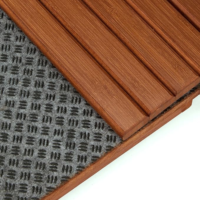 Detor Couch Cup Holder Tray with Super Anti-Slip Pad, Large 4.5" x 4.5" Organizer, Acacia-Stained Bamboo Finish, Enhanced Non-Slip Felt Base, Durable Bamboo Slats, Fits Armrests 5.5" and Wider