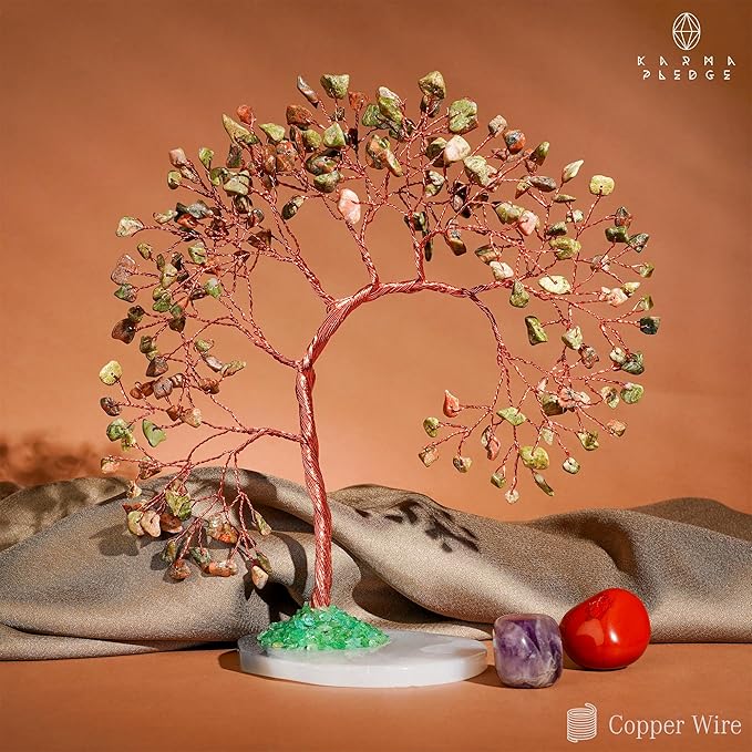 Crystal Tree of Life for Home, Office, Room, Wall Decor to Bring Money & Good Luck, Handmade Unakite Reiki Healing Chakra Tree Gifts for Women, Men, Mom & Dad, Unique Gifts for Birthday & Anniversary