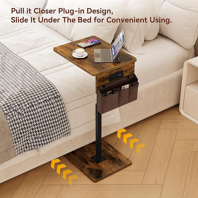 Vagusicc Sofa Armrest Tray Table for Couch - 360° Swivel Height Adjustable Side Table for Small Spaces, Snack Side Table for Bed or Chair, C Shaped End Table Snack Table for Eating Dinner Laptop