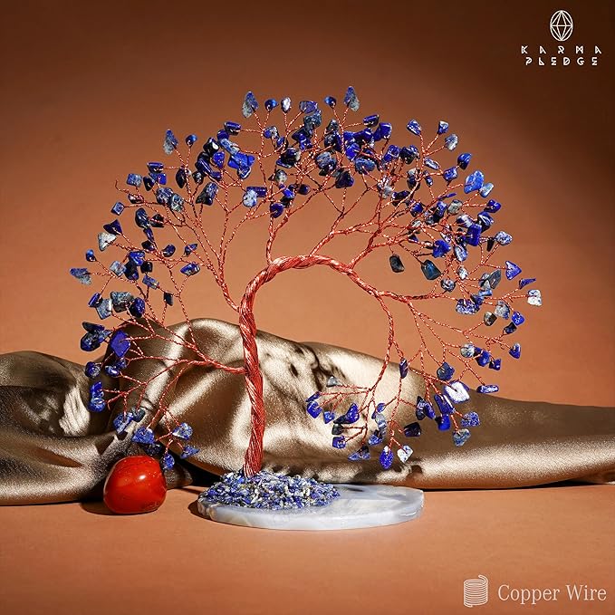 Crystal Tree of Life for Home, Office, Room, Wall Decor to Bring Money & Good Luck, Handmade Lapis Lazuli Healing Chakra Tree Gifts for Women, Men, Mom & Dad, Unique Gifts for Birthday & Anniversary