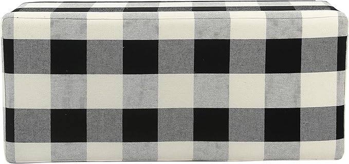 HomePop Large Upholstered Rectangular Storage Ottoman Bench with Hinged Lid, Black Buffalo Plaid