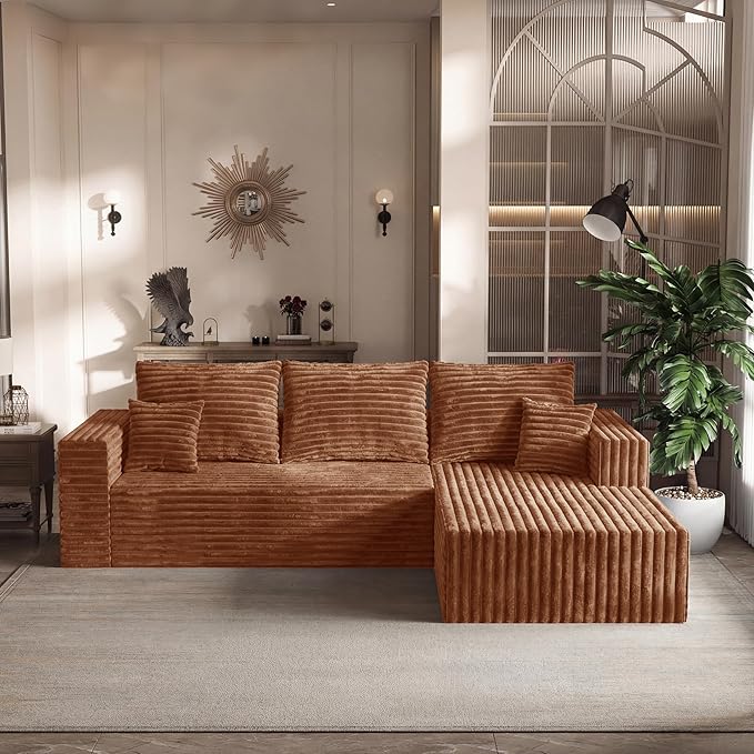BSHOMGI Boneless Couches for Living Room, Modular L Shaped Couch with Deep Seat Oversized Right Facing Chaise, Memory Foam Compressed Spineless 3 Seater Sofa for Apartment | Boneless Compressed, Sofa in a Box, Cloud Couch, Deep Seats, No Assembly Requi...