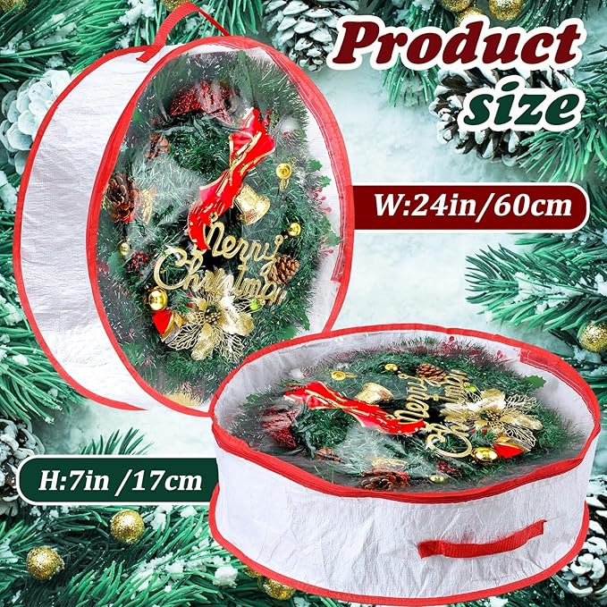Dunzy 8 Pieces Wreath Container Christmas Wreath Storage Bag Garland Tear Resistant Fabric Round Boxes with Clear Window for Storage for Xmas Holiday Ornament(24×24×7.8 Inch,White)