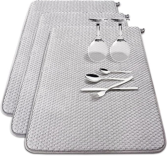 3 Pack Microfiber Dish Drying Mat,24 x 17 inch Super Absorbent Drying Pad,Large Size Dish Drying Mat for Countertops,Sinks,Draining Racks,Gray