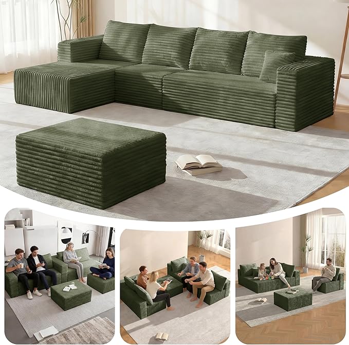 BSHOMGI Modular Sectional Sofa, Modern Cloud Boneless Couch with High-Resilience Foam Support, Oversized Upholstered Sectional Couch for Living Room, Apartments & Bedroom, No Assembly Required | Boneless Compressed, Sofa in a Box, Cloud Couch, Deep Sea...