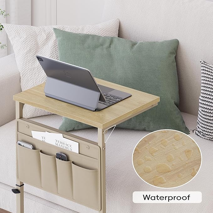 Vagusicc C Shaped End Table, 32'' Tall Side Table for Couch, Adjustable Height Small Couch Side Table for Small Spaces, End Table Slide Under Sofa Table TV Tray Table Arm Table for Living Room
