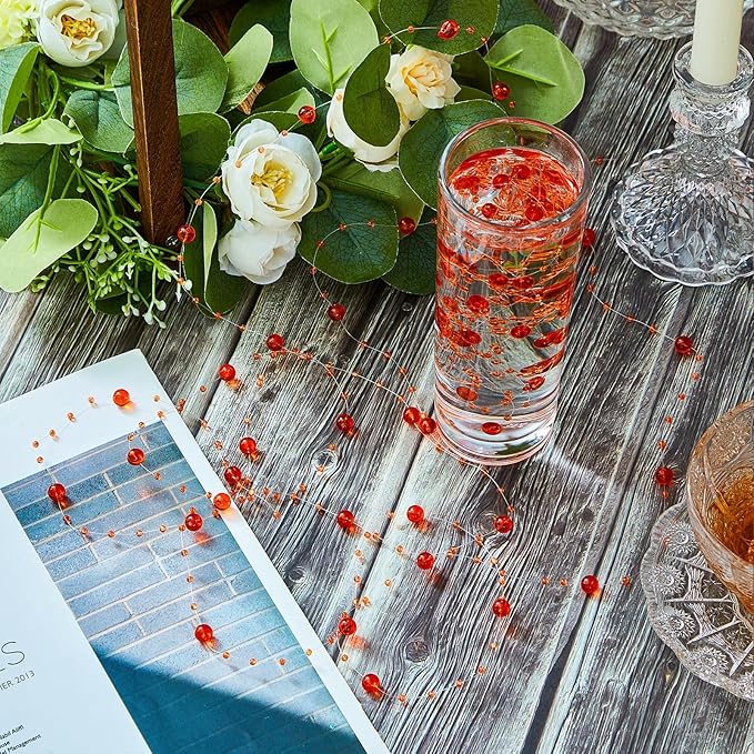 Tondiamo 24 Pcs Artificial Pearl String for Floating Candle Faux Pearls Beads String Garland Centerpiece Decoration for Vases Filler Wedding Spring Holiday Party Decor(Orange)