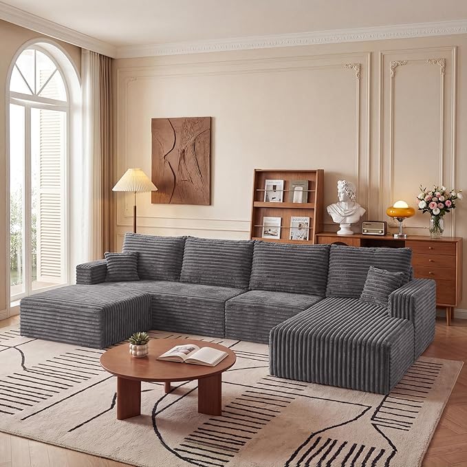 Modular Sectional Cloud Couch Boneless Convertible Sofa for Living 118" U-Shape Memory Foam Sectional Couches with Oversized Chaise | Right Facing Chaise, Sofa in a Box, Cloud Couch, Deep Seats, No Assembly Required
