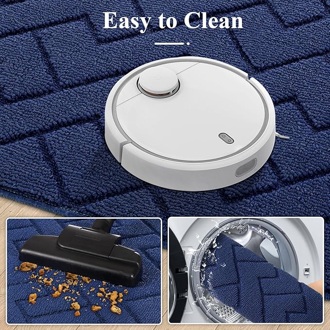 hicorfe Kitchen Rugs and Mats Sets,2 Pieces Super Absorbent Polypropylene Non-Slip Rug,Soft Comfort Floor Mat,Washable for Kitchen,Hallway,Office,Sink,Laundry(20" x 32"+20" x 48",Navy Blue)