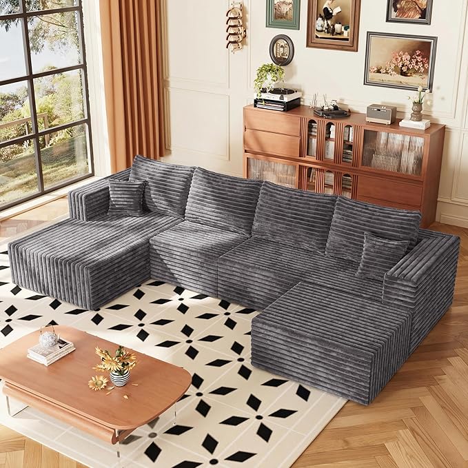 118" U Sectional Sofa, Boneless Compressed Sofa in a Box, U-Shaped Cloud Couch with Deep Seats & Chaise for Living Room, No Assembly Required (Drak Gray, 118" U-Shape with Left Facing Chiase) | Boneless Compressed, Sofa in a Box, Cloud Couch, Deep Seat...