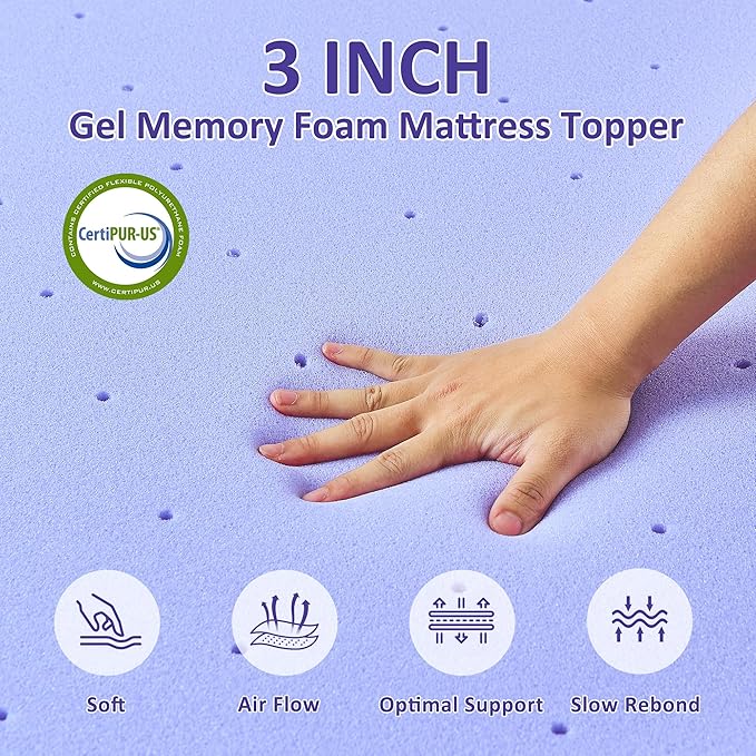 3 Inch Gel Memory Foam Mattress Topper California King Size with Removable & Washable Viscose Made from Bamboo Cooling Breathable Cover, Soft Bed Topper for Back Pain, CertiPUR-US Certified