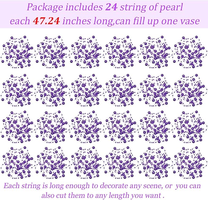 Tondiamo 24 Pcs Artificial Pearl String for Floating Candle Faux Pearls Beads String Garland Centerpiece Decoration for Vases Filler Wedding Spring Holiday Party Decor(Dark Purple)