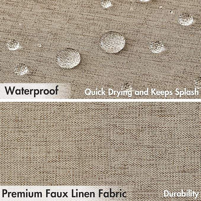 MIULEE Khaki Scalloped Shower Curtain Linen Textured with 12 Metal Hooks Cute Heavy Duty Washable Waterproof Thick Cloth Shower Curtains with Black Border for Bathroom Hotel Bathtub,W72*L72