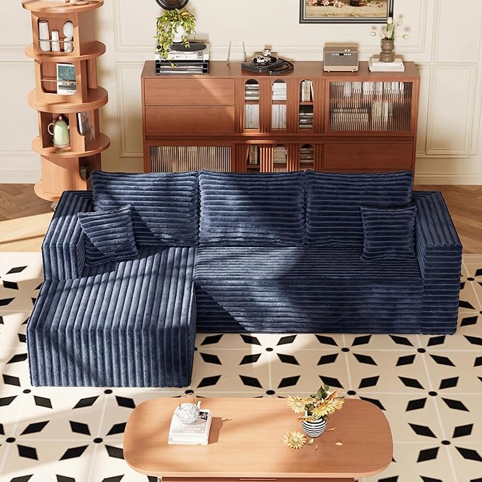 92.5" Modular Sectional Sofa, Boneless Compressed Sofa in a Box, L-Shaped Cloud Couch with Deep Seats & Chaise for Living Room, No Assembly Required (Blue, 92.5" L-Shape with Left Facing Chiase) | Boneless Compressed, Sofa in a Box, Cloud Couch, Deep S...