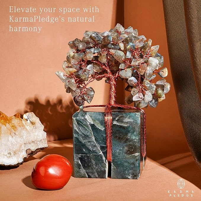 Chakra Tree of Life for Unique Gifts for Mom, Dad, Home and Office Decor, Handmade Labradorite Healing Crystal Tree for Positivity, Money & Good Luck, Birthday Gifts for Women,Mens