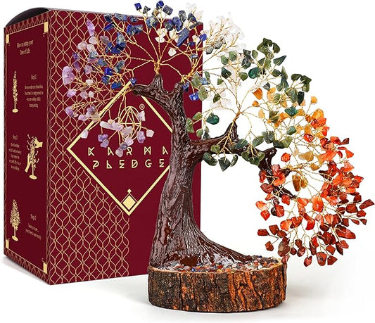 7 Chakra Tree of Life Birthday Gifts for Women, Men, Mom & Dad, Handmade Reiki Healing Crystal Tree for Home, Room, Office Decor Bring Money, Good Luck, Positivity Unique Gifts for Love Ones