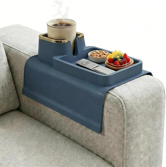 Luxury Gold Trim Couch Cup Holder Tray - Weighted Silicone Anti-Spill Sofa Armrest Organizer, Non-Slip Recliner Tray Table for Drinks, Remote, Phone - Fits Most Couch Arms, Home Gift