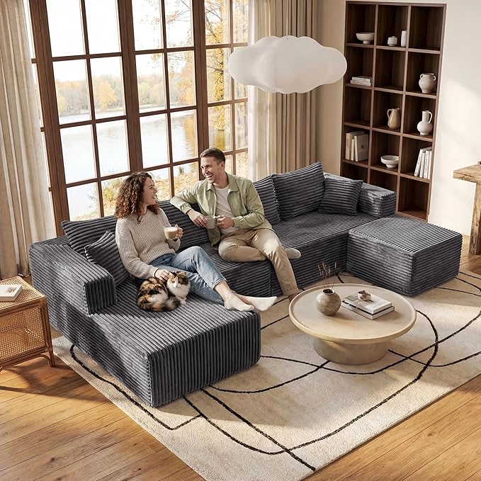 118" U Sectional Sofa, Boneless Compressed Sofa in a Box, U-Shaped Cloud Couch with Deep Seats & Chaise for Living Room, No Assembly Required (Drak Gray, 118" U-Shape with Left Facing Chiase) | Boneless Compressed, Sofa in a Box, Cloud Couch, Deep Seat...