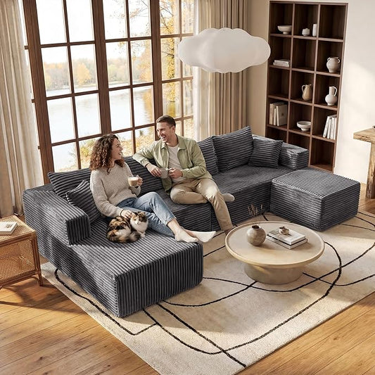 118" U Sectional Sofa, Boneless Compressed Sofa in a Box, U-Shaped Cloud Couch with Deep Seats & Chaise for Living Room, No Assembly Required (Drak Gray, 118" U-Shape with Left Facing Chiase) | Boneless Compressed, Sofa in a Box, Cloud Couch, Deep Seat...