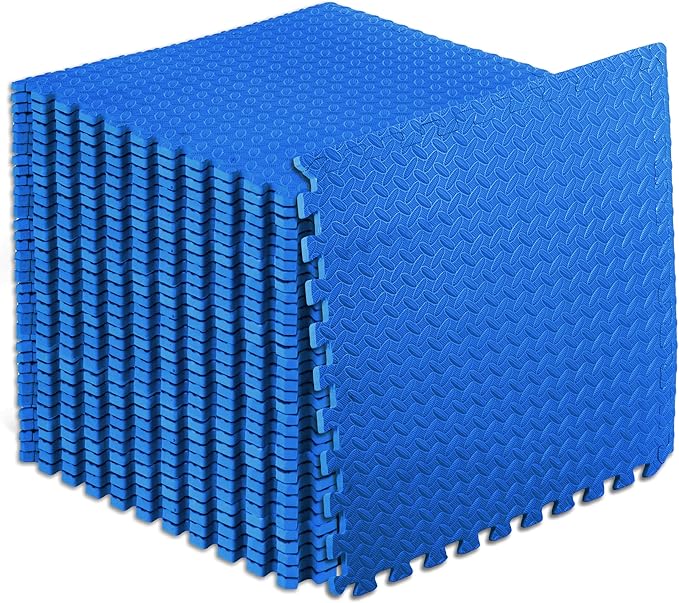 ProsourceFit Puzzle Exercise Mat ½ in, EVA Interlocking Foam Floor Tiles for Home Gym, Water-Resistant Mats Workout Equipment, Floor Padding for Kids, Blue, 24 in x 24 in x ½ in, 144 Sq Ft - 36 Tiles